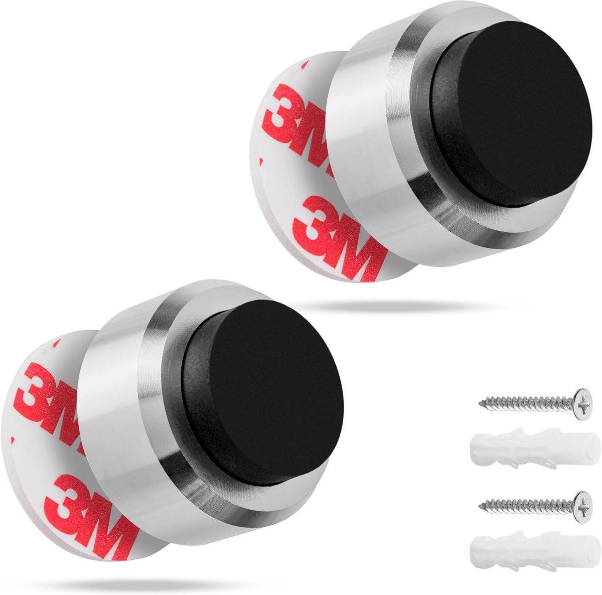 SnelShoppen - RVS Deurstopper 2x Wandbuffer Rubber Buffer - Deurstopper voor Deurhandvat - Wandbescherming - Wandmontage - Inclusief Bevestigingsmater