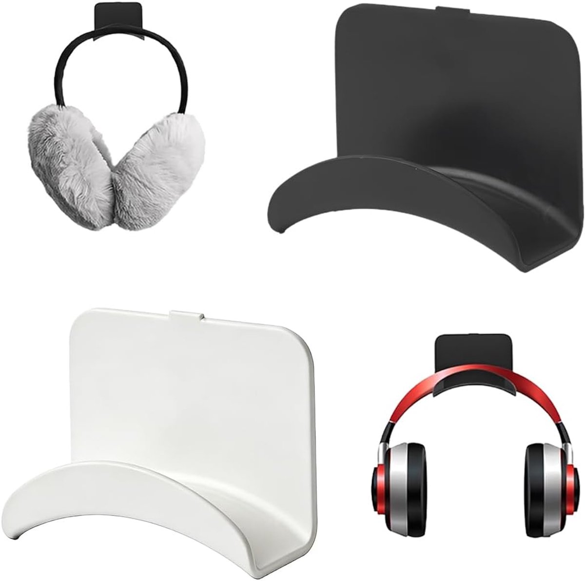 SnelShoppen - Pack van 2 Gaming Hoofdtelefoon Houder - Desk Headphone Holder voor Gamers - Universele Wand- en Bureau Bevestiging - Geen Boren Nodig -