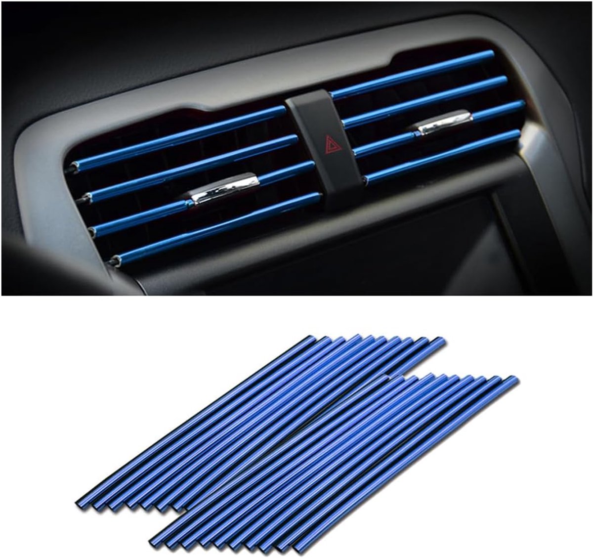 SnelShoppen - Pack van 20 Decoratieve Strips voor Airconditioning, Multi-Kleur PVC Rubber Ventilatie Grilles Accessoires voor Auto - Blauw - Waterdich