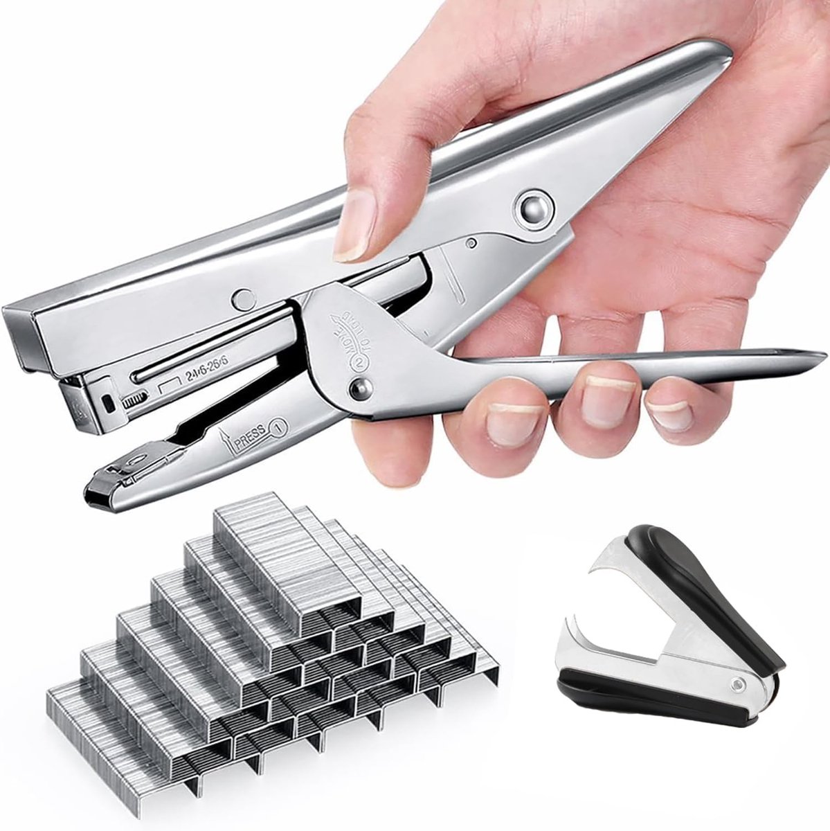 SnelShoppen - Stapler met 1000 Nietjes en Verwijderkit - 20-Bladen Capaciteit - Volledige Desktop Kantoorformaat - Duurzaam Metaal