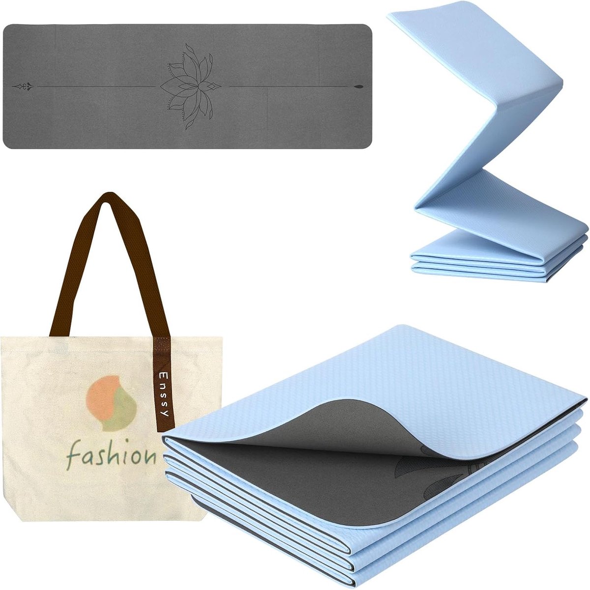 SnelShoppen - Non-slip Vouwbare Reis Yogamat 173x61cm, Lichtgewicht PU+TPE, Inclusief Draagtas, Ideaal voor Yoga, Pilates en Thuistraining