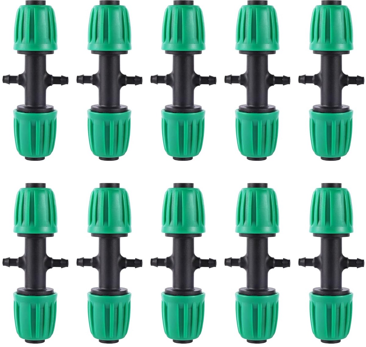 SnelShoppen - 10 Stuks 1/2" naar 2-Weg 1/4" Irrigatie Slang Koppelingen - Hoogwaardige Drip Free Bevestiging voor 13mm ID / 4mm ID Tuin Slangen - Perf
