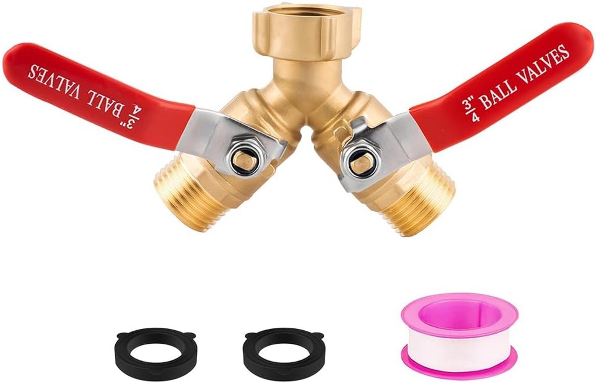 SnelShoppen - 2-Weg Waterverdeler 3/4 Inch - Tuin Slang Verdelers met 2 Individuele Ventielen - Hoogwaardige Messing Waterverbinding voor Wasmachine e