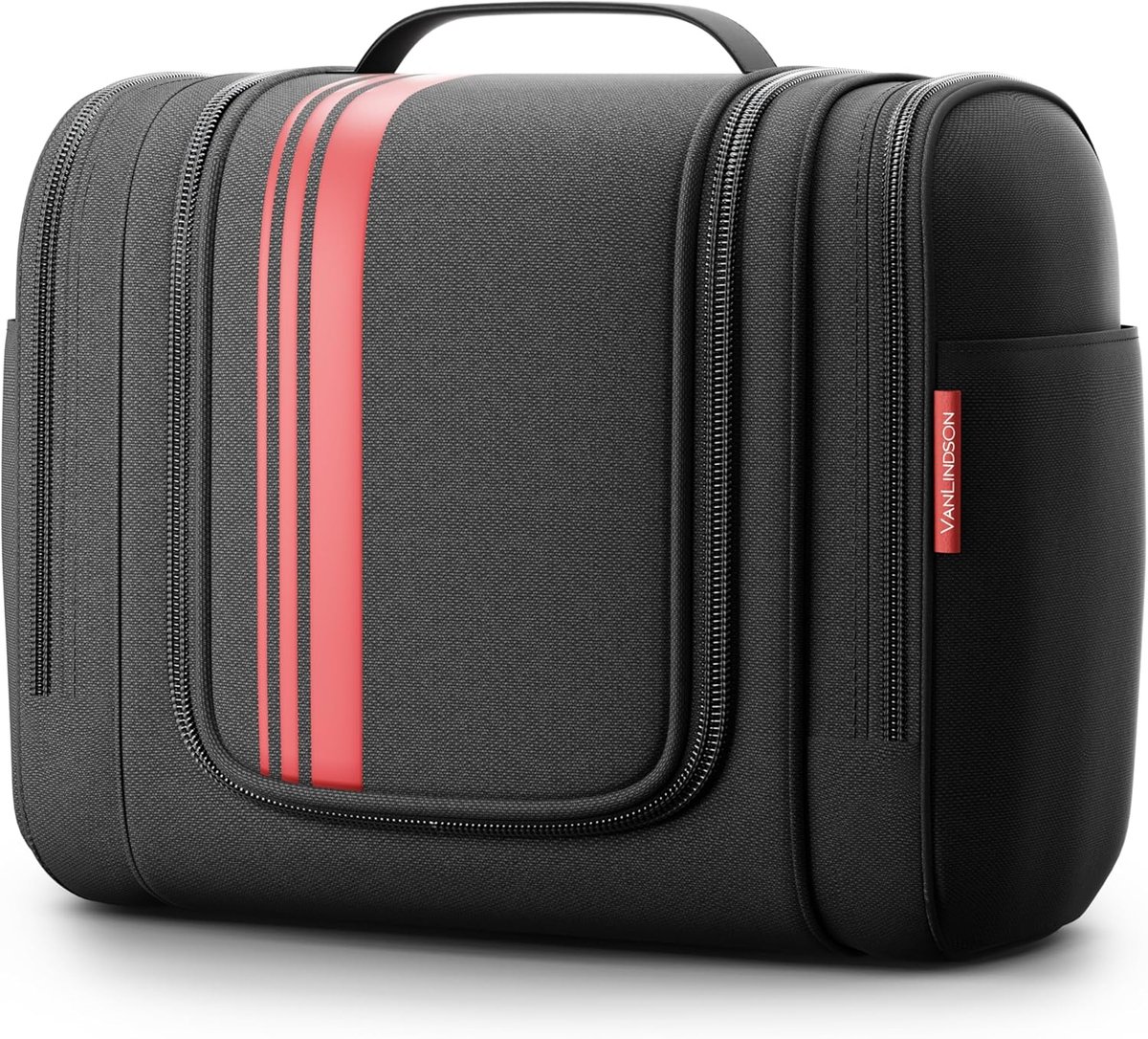 Thijox - Toilettas XXL Dames en Heren, 9L Opbergruimte, 3-in-1 Hangende Reistoilettas, Grote Waterdichte Make-uptas, Beautycase in Zwart-Rood voor Vak