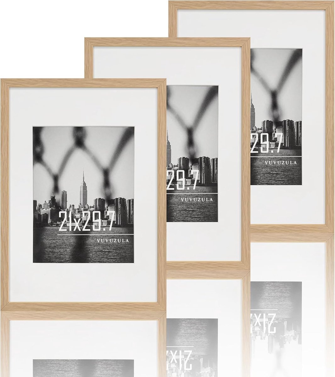 SnelShoppen - VUVUZULA A4 Fotolijsten 3er Set - Houten Lijsten Eiken - Inclusief Passe-partout - Ideaal voor Documenten en Natuurfoto's - Wanddecorati