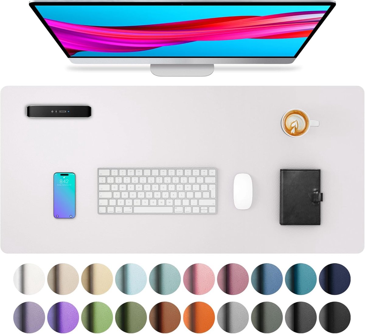 SnelShoppen - PU Leren Bureau Mat, Muismat, Anti-Slip Bureau Bescherming, Waterdichte Schrijfondergrond voor Kantoor en Thuis 60 x 35cm, Licht Lavende