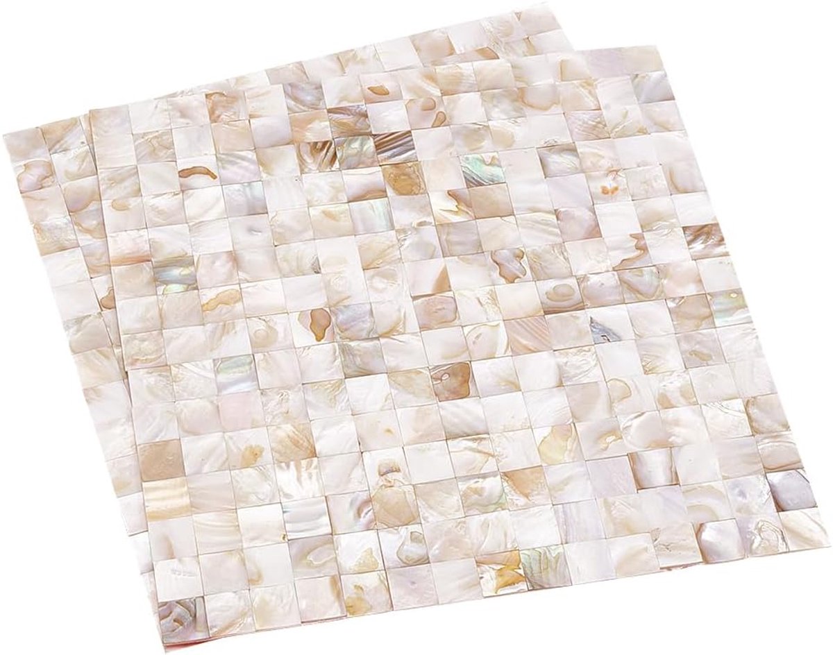 SnelShoppen - 2 Bladen Zelfklevende Mozaïek Wandtegels van Natuurlijke Schelpen - Pearl Peel and Stick Backsplash voor Keuken, Badkamer, Slaapkamer -