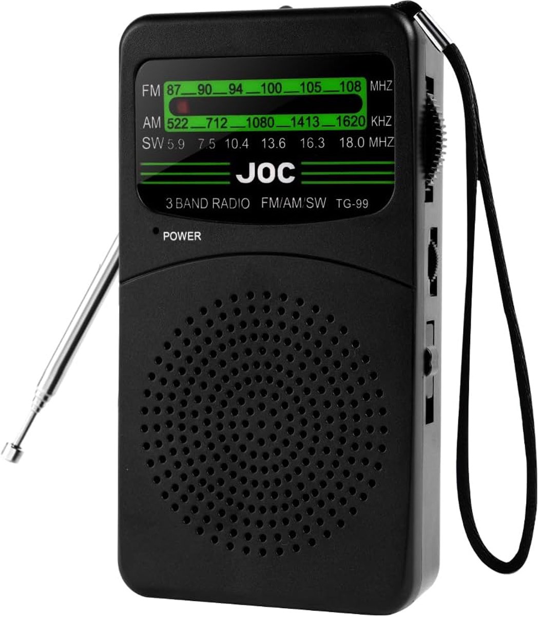 SnelShoppen - Portable Radio FM/AM, Draagbare Radio met Rugclip, Batterij Aangedreven, Speaker en Hoofdtelefoon Jack, Ideaal voor Camping, Binnen, Bui