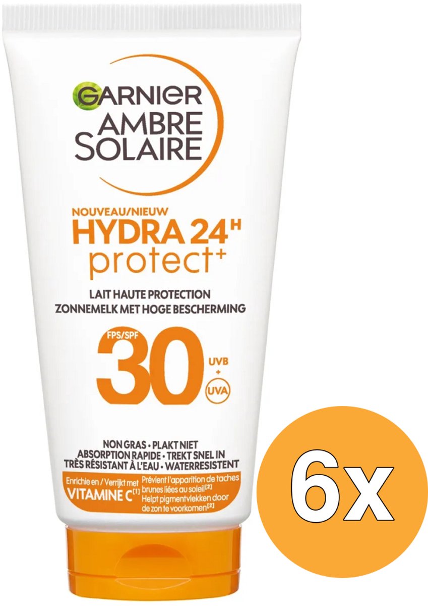6x Mini Garnier Ambre Solaire Hydra 24 Zonnemelk SPF 30 (50 ml)