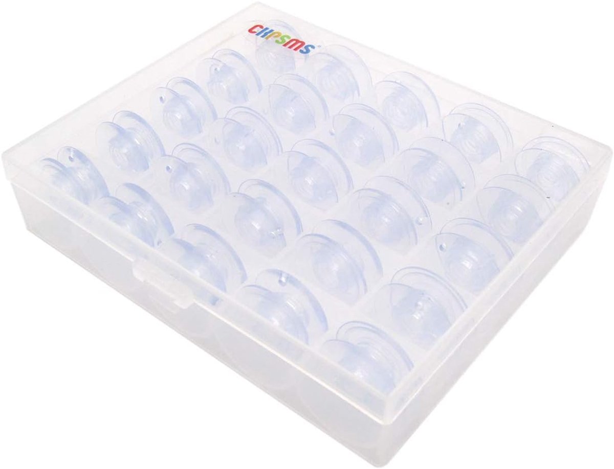 SnelShoppen - Plastic Spoelen 25 Stuks + Box voor Husqvarna Viking Naaimachine - Plat Aan beide Zijden - Hoge Kwaliteit Bobbins voor Naaien