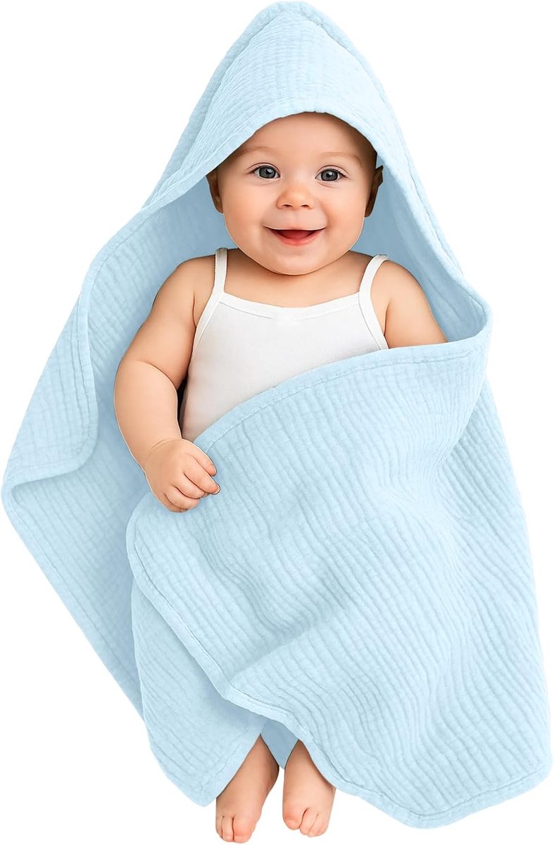 SnelShoppen - Baby Handdoek met Kap, Muslin Katoen, 80x80cm, Babydoek voor Jongens en Meisjes, Nieuweborn Handdoeken, Badhanddoeken voor Peuters, Luch
