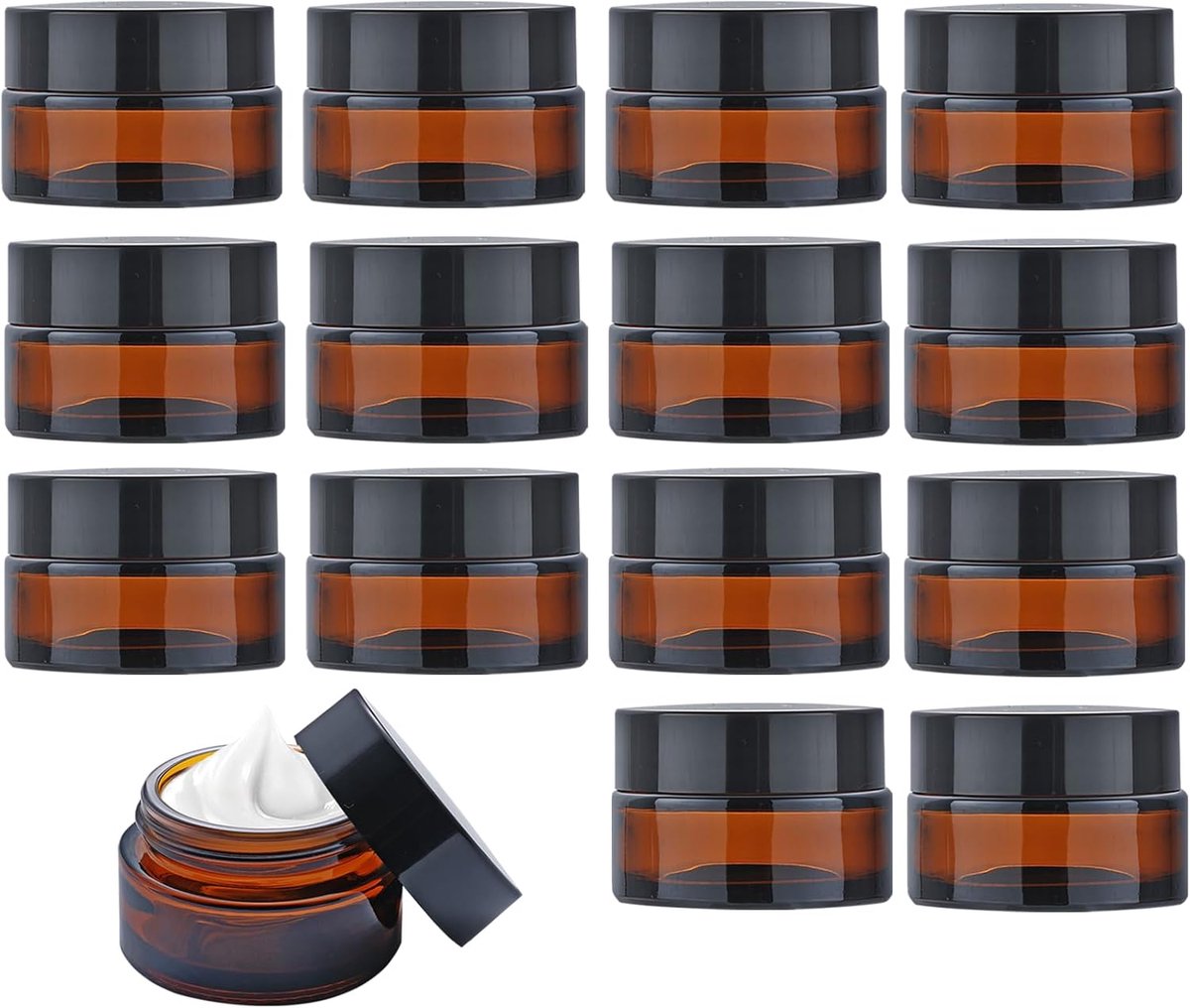 SnelShoppen - 15 Stuks 20ml Amber Glazen Jars, Lege Cosmetische Jars met Deksels, Perfect voor Crème, Lotion en Reizen, UV-Bescherming, Recyclebaar