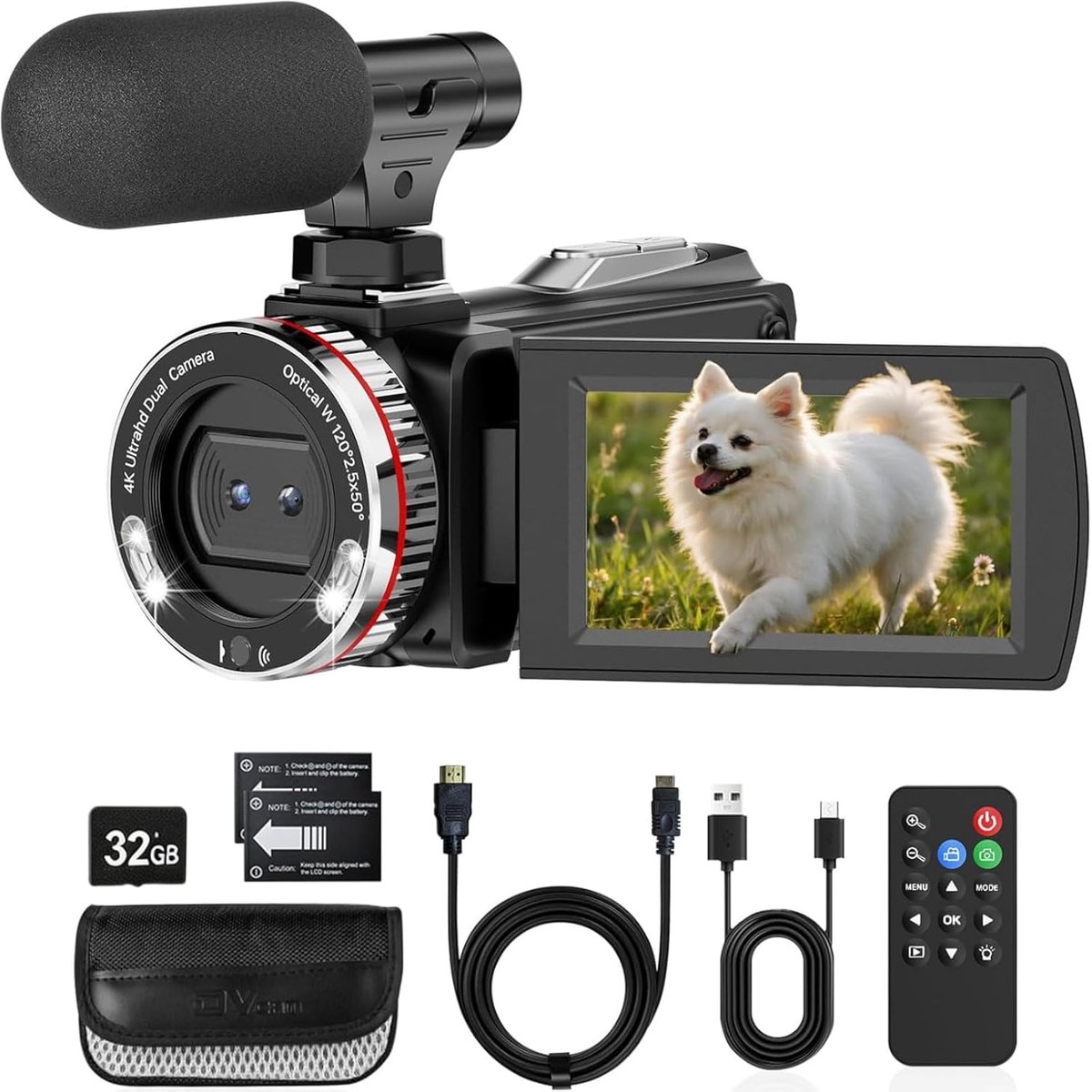 SnelShoppen - Camcorder 4K Video Camera - 48MP Digitale Camera met 21x Zoom, 3.0" Rotatiescherm, Vlog Camera, Inclusief Afstandsbediening en 2 Batteri