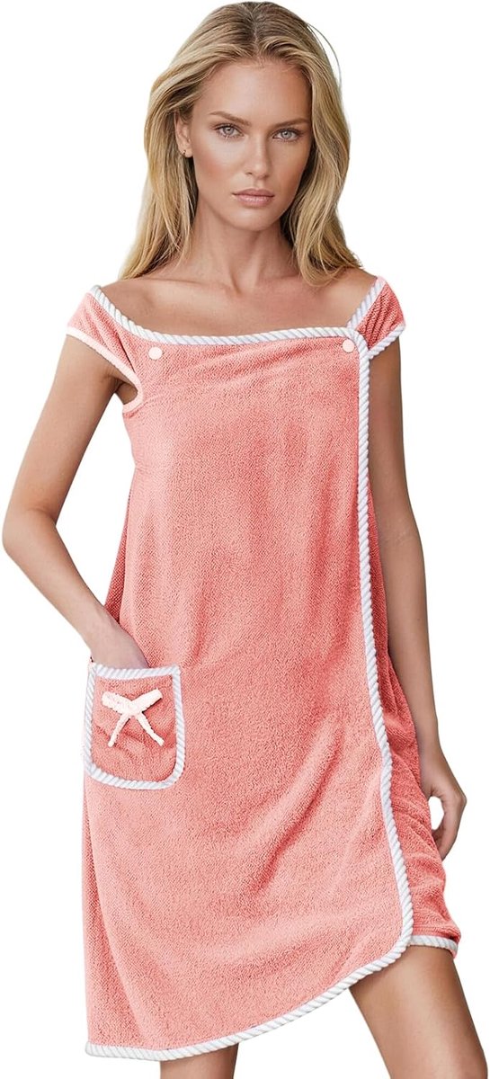 SnelShoppen - AUYAO Draagbare Badjas 80x145 cm, Sneldrogende Badjas voor Dames en Heren, Extra Zacht en Absorberend, Met Zakjes en Drukknoop, Sauna Ki