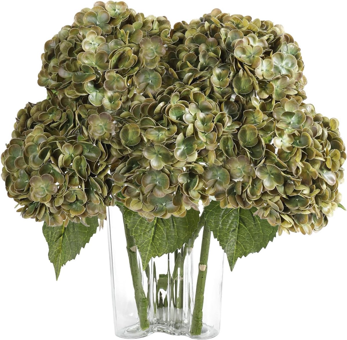SnelShoppen - 3 Stuks Kunstmatige Hortensia Bloemen Olijf Groen Real Touch Hydrangea Boeket Nep Hortensia's voor Bruiloften Feesten Kantoor Thuis Deco