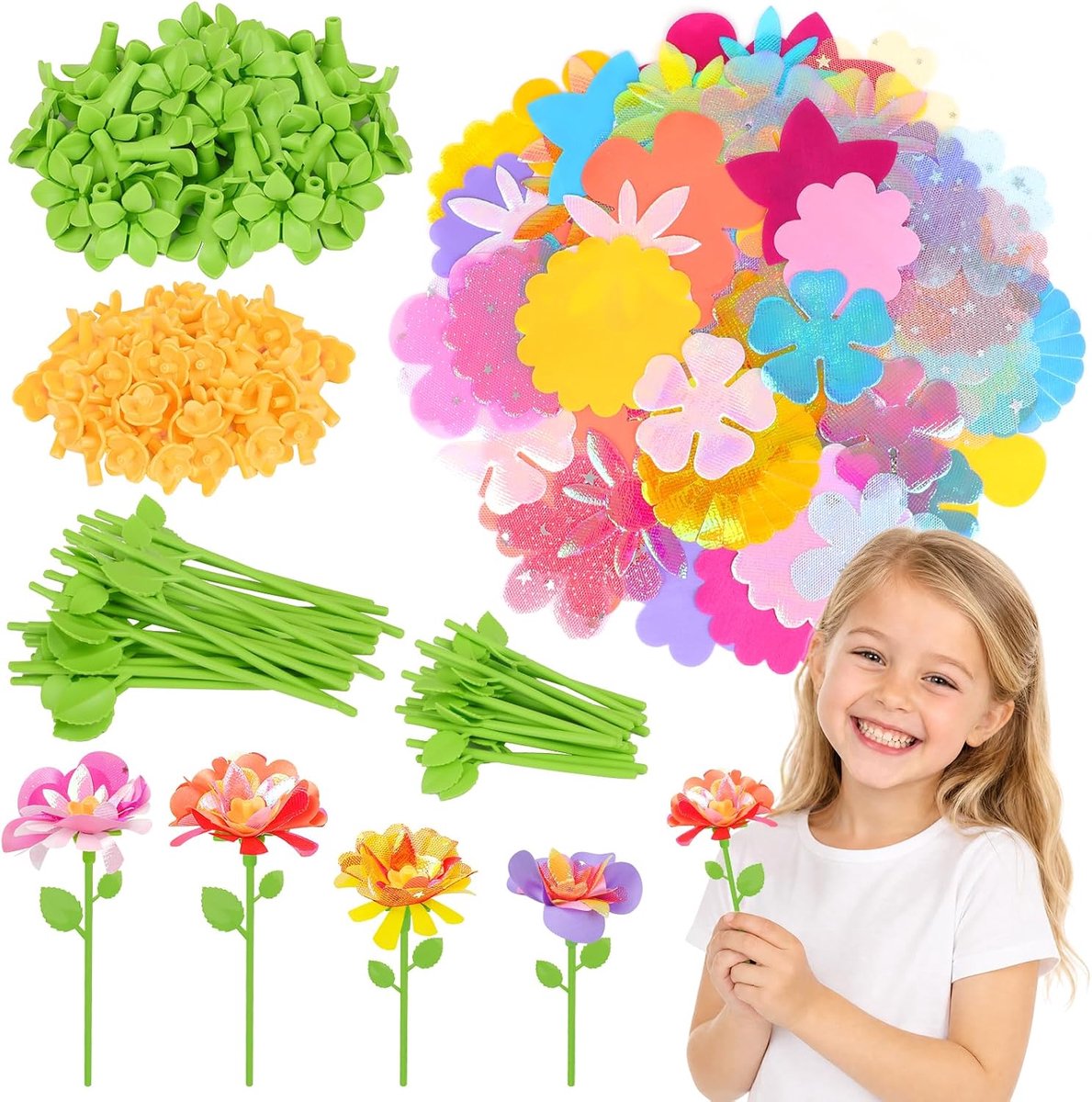 SnelShoppen - KAZATE Doe-het-zelf Bloemenknutselset 216-delig - Creatieve Bloemenaccessoires voor Kinderen van 3 tot 12 Jaar - Ideaal voor Verjaardag,