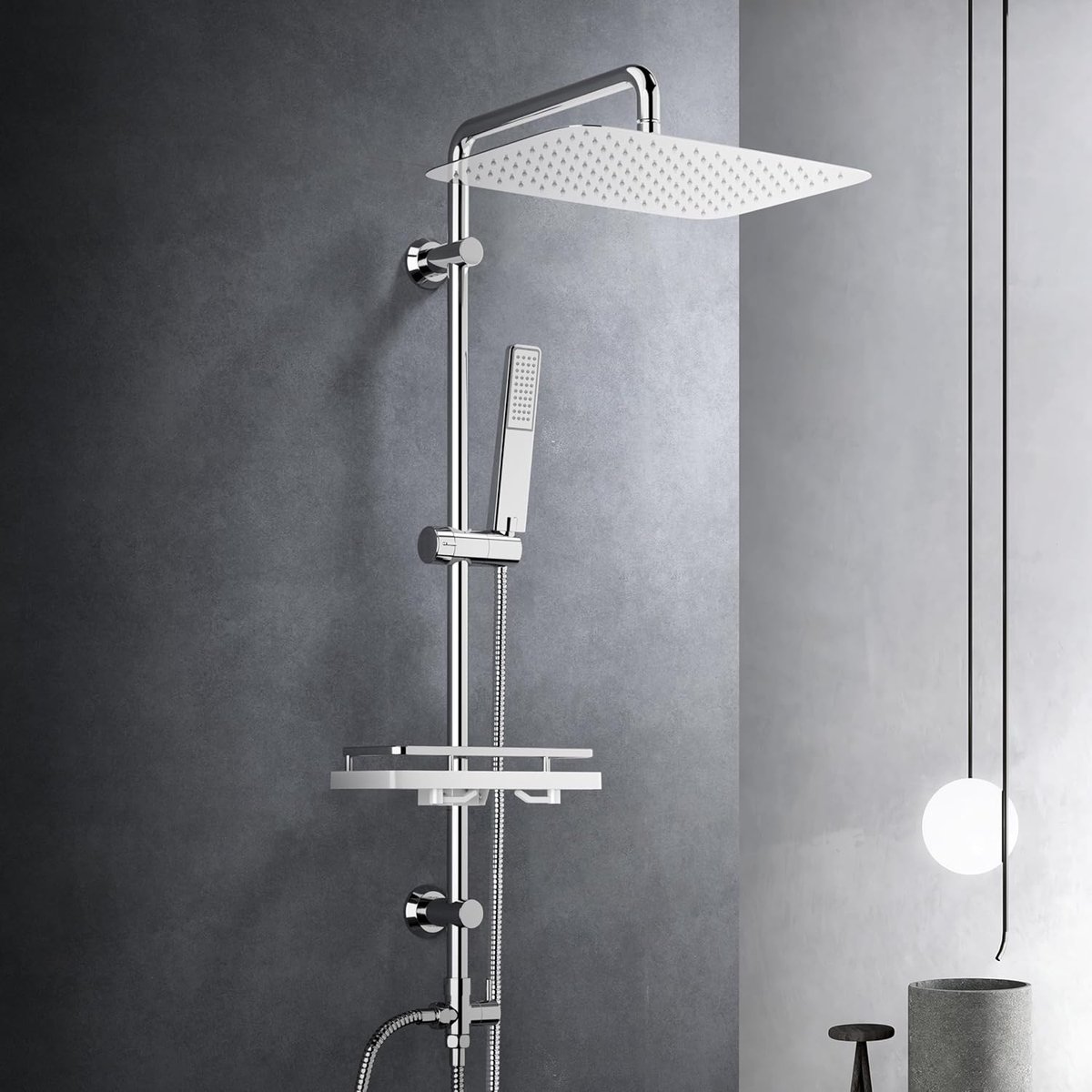 SnelShoppen - Regendouche Douchesysteem 35x25 cm - Roestvrij Staal Hoofddouche met Legplank - Corrosiebestendige Doucheset zonder Kraan - Modern Chroo