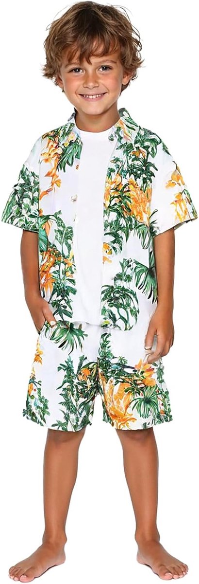 SnelShoppen - Baby Jongens Kleding Set 80 - 2 Stuks Hawaii Strand Shorts Met Korte Mouwen Overhemd - Perfect Voor Feest, Halloween, Vakantie - Comfort