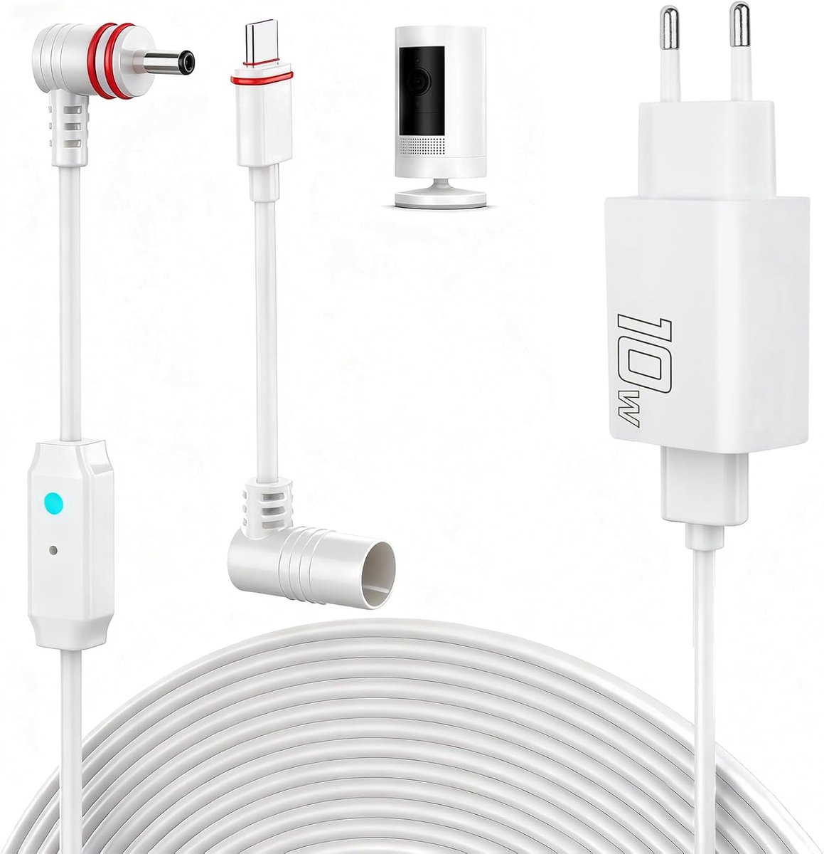 SnelShoppen - 10W Stroomkabel en Adapter voor Ring Spotlight Cam Plus/Pro en Stick Up Cam - Oplaadkabel met USB-C, Controlelampje, 7,6m - Ideaal voor