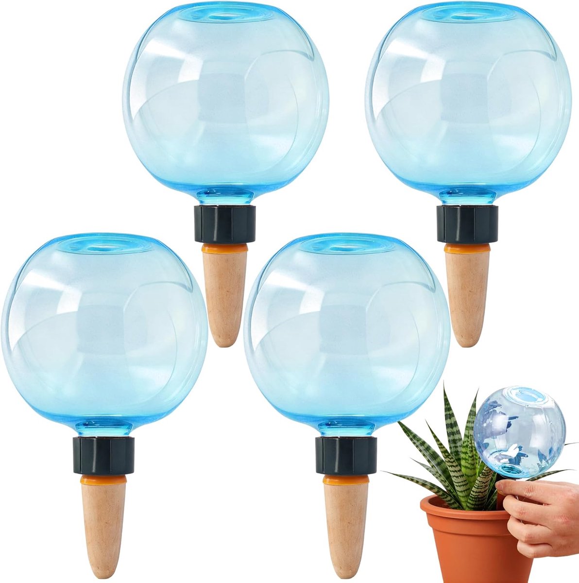 SnelShoppen - 4 Stuks Automatische Irrigatieballen voor Planten - 500 ml Transparante Waterballen - Perfect voor Kamer-, Balkon- en Tuinplanten - Blau