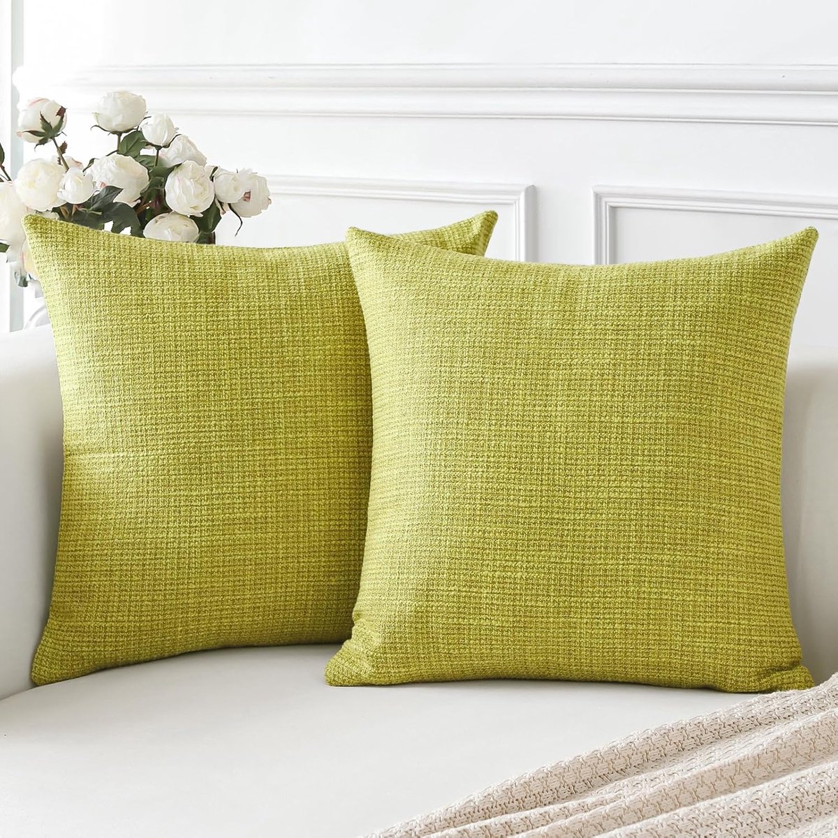 SnelShoppen - Set van 2 Effen Kussenhoezen 60x60 cm - Linnen Sierkussens voor Bank en Slaapkamer - Luxe Grasgroene Kussenovertrekken voor Thuisdecorat