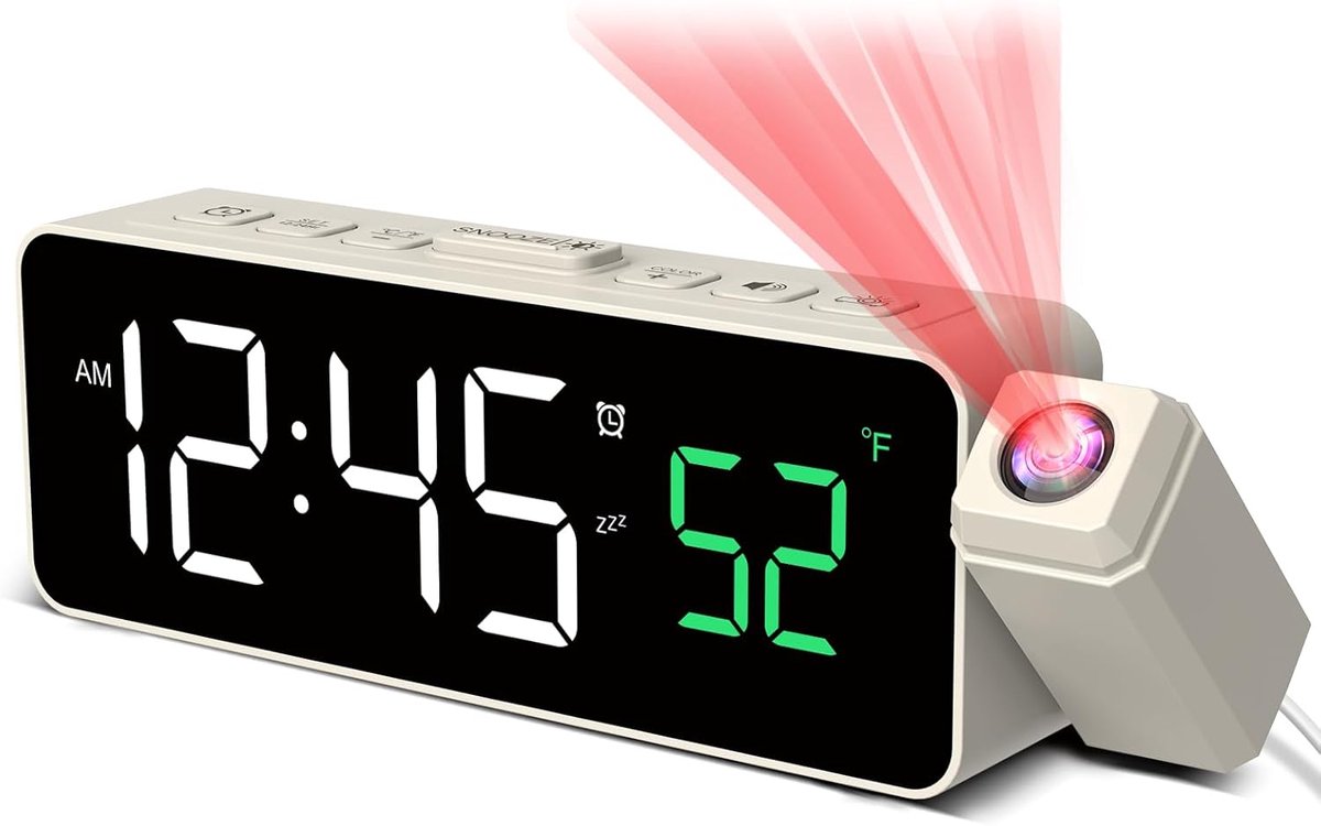 Thijox - Netzu Wekker met Projector voor Plafond en Muren, Digitale Wekker met 180° Projectie, Temperatuurindicator, LED-Display, 4 Helderheidsniveaus