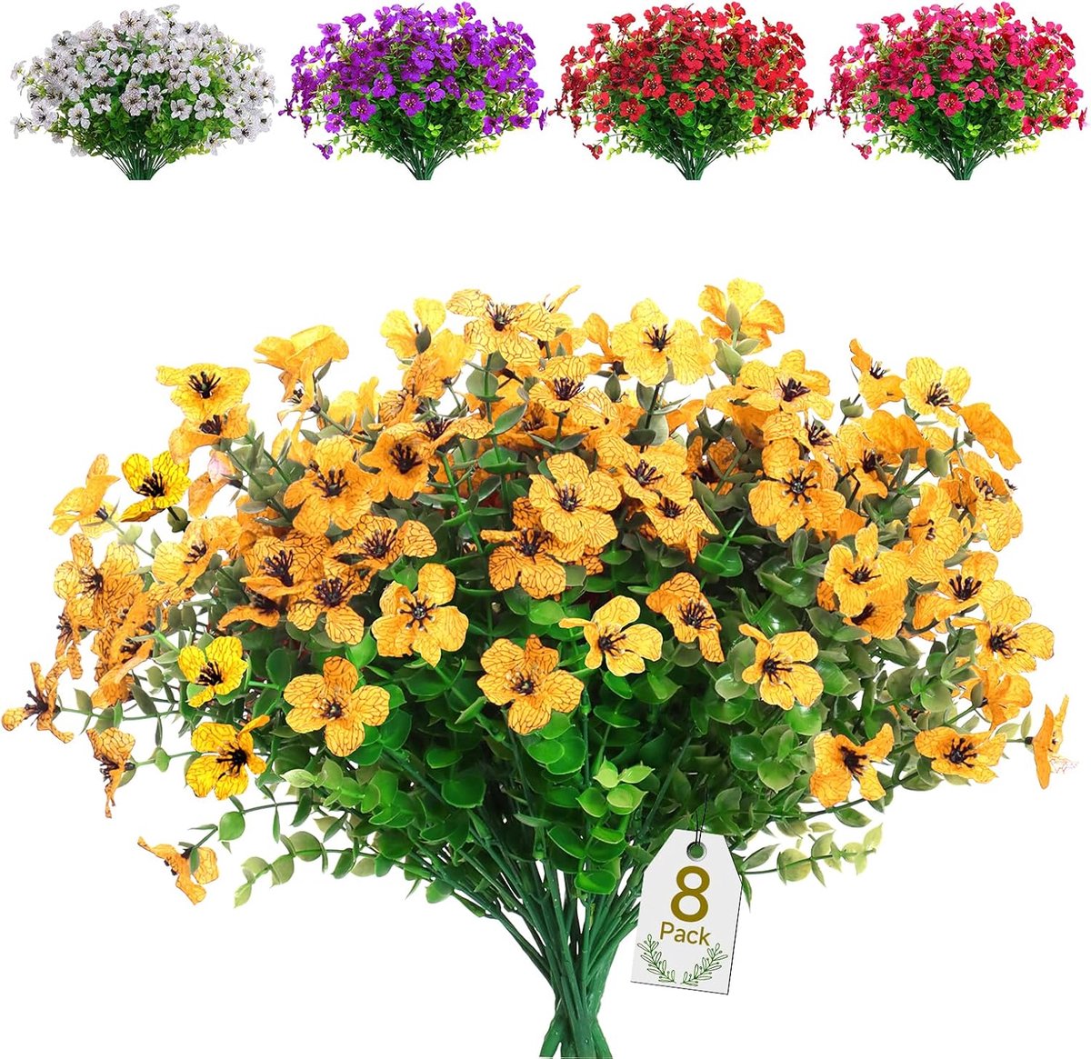 SnelShoppen - Kunstbloemen 8 bundels UV-bestendig Namaakbloemen Geel voor Buiten Tuin Veranda Vensterbank Kantoor Decoratief