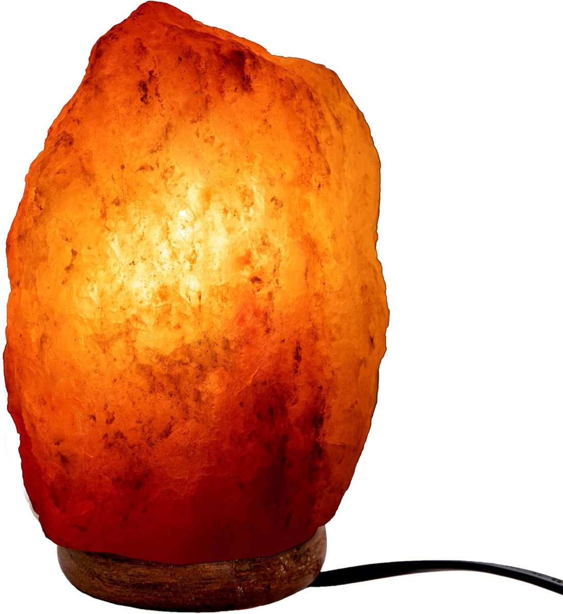 Thijox - Zoutlamp Salt Range Pakistan 2-3 kg met Houten Basis en 15W Gloeilamp - Ontspannende Bureau- en Nachtkastlamp - Uniek Geschenk voor Thuis en