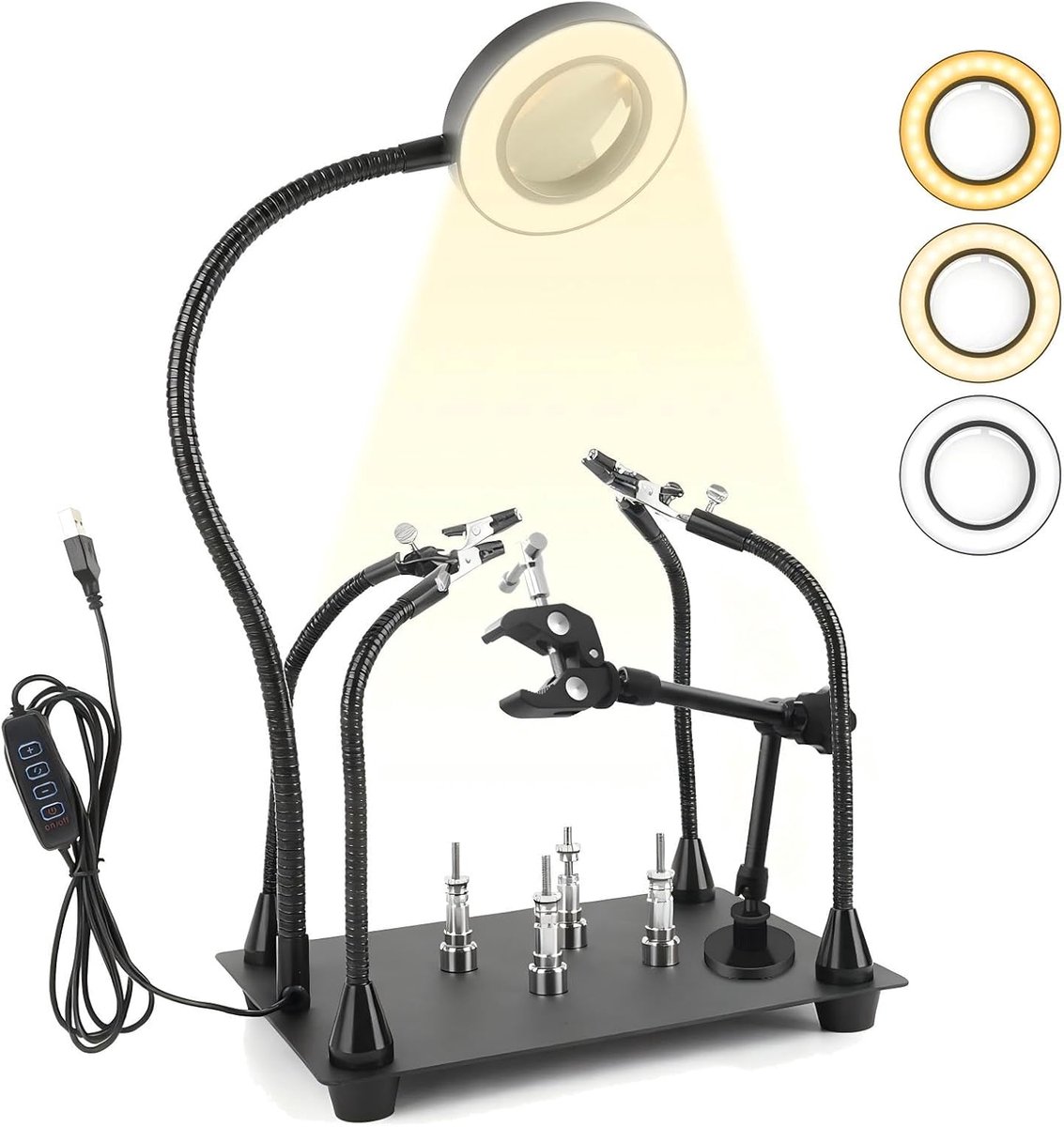 Thijox - Magnetisch soldeerstation met 4 flexibele armen, LED-loep met 6x vergroting, desoldeerstation voor printplaten, ideaal voor reparatie, sierad