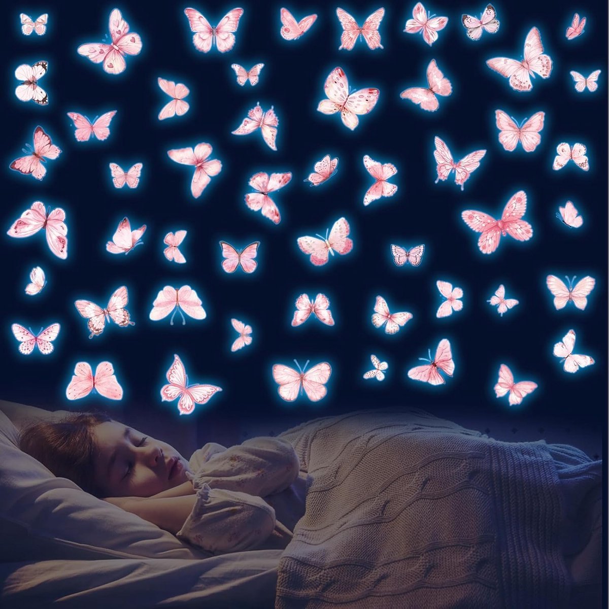 SnelShoppen - Lichtgevende Vlinder Muurstickers Roze en Blauw - Decoratieve Wandstickers voor Kinderkamer - Makkelijk Te Installeren - Set van 12 - Cr