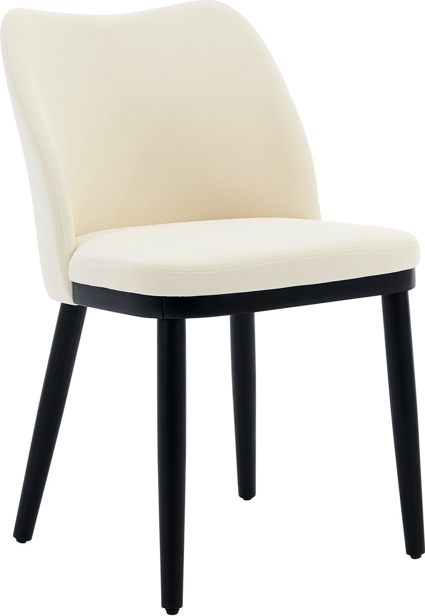 Set van 2 Beklede Eetkamerstoelen - Comfortabele Stoffen Stoelen met Houten Poten - Moderne Eetstoelen voor Keuken en Woonkamer - Fluweel Beige