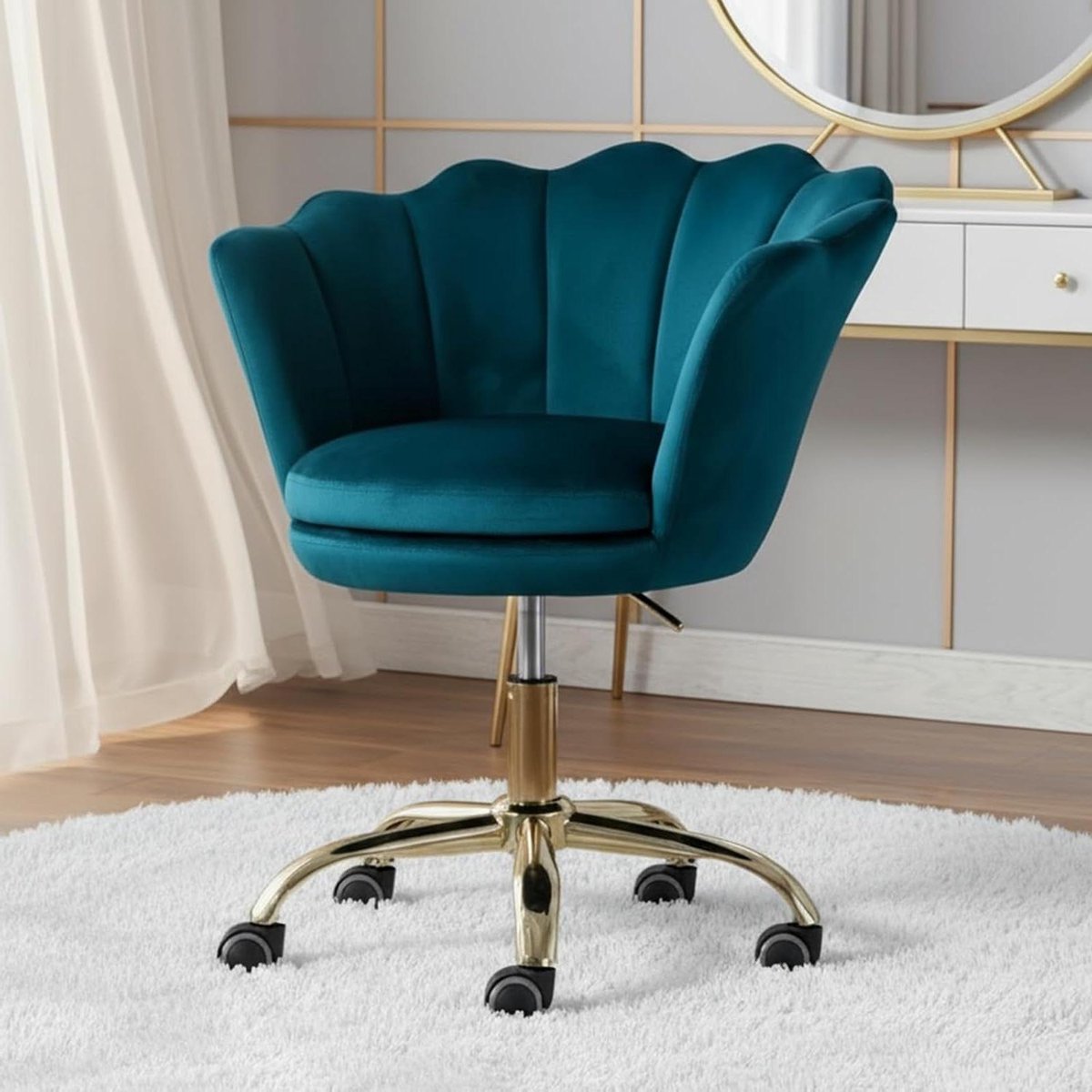 Draaibare bureaustoel - Comfortabele stoel - Thuiswerken - Verstelbare hoogte - 76-85 cm hoog - Turquoise