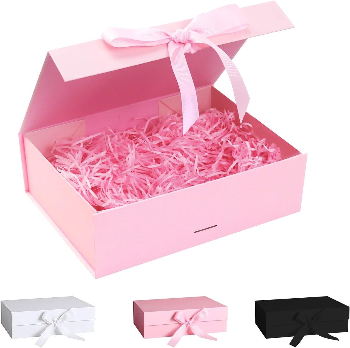 SnelShoppen - Geschenkdoos met Strik en Deksel, Magnetische Doos met Versnipperd Papier, Roze Cadeauverpakking voor Bruiloft, Verjaardag, Kerst, Jubil