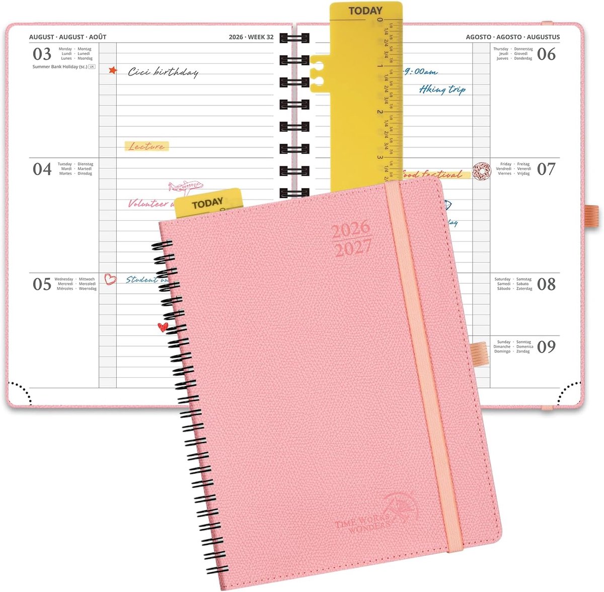 SnelShoppen - Horizontale Weekplanner 2026 2027 - A5 Ringboek Planner - 17 Maanden Kalender - Lichtroze Softcover - Perfect voor Thuis, Werk en School