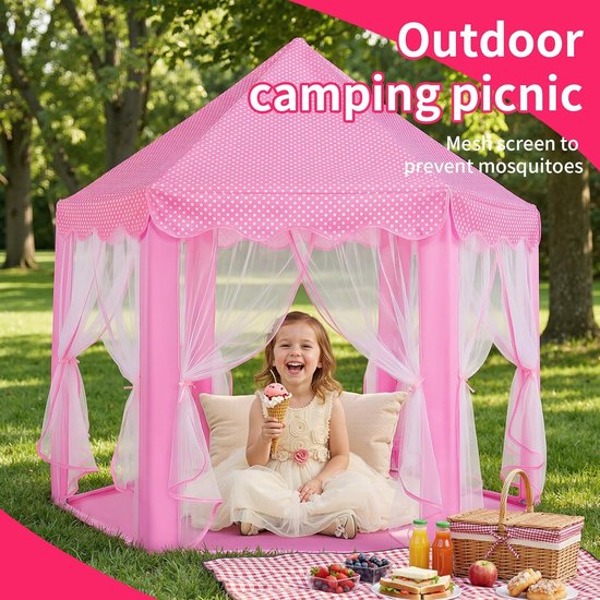 Kasteel Tent - Speeltent Buiten - Tent - met Verlichting - 135x140 cm - Roze — afbeelding 4