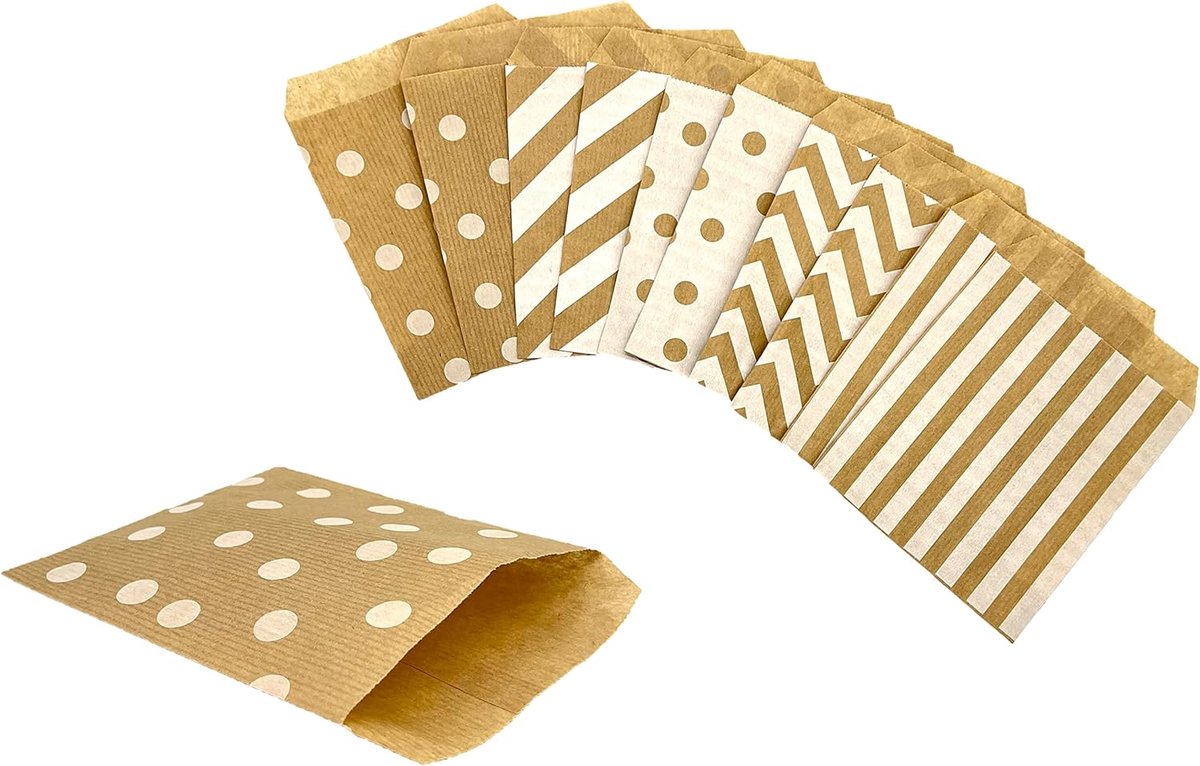 SnelShoppen - Bruine papieren zakjes 100 stuks - 13x17 cm kraftpapier cadeauzakjes - Snoepzakjes voor bruiloften, verjaardagen, feestjes en meer