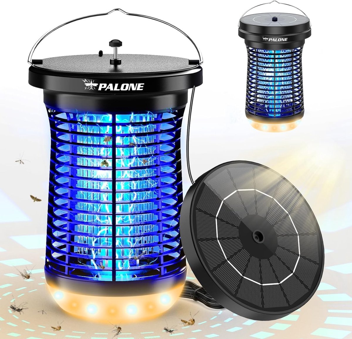 SnelShoppen - Elektrische Insectenverdelger met Solar-LED, 4500 V, Oplaadbaar met USB-C, Muggenlamp voor Binnen en Buiten, 3,5 W/5 V Zonnepaneel, Incl