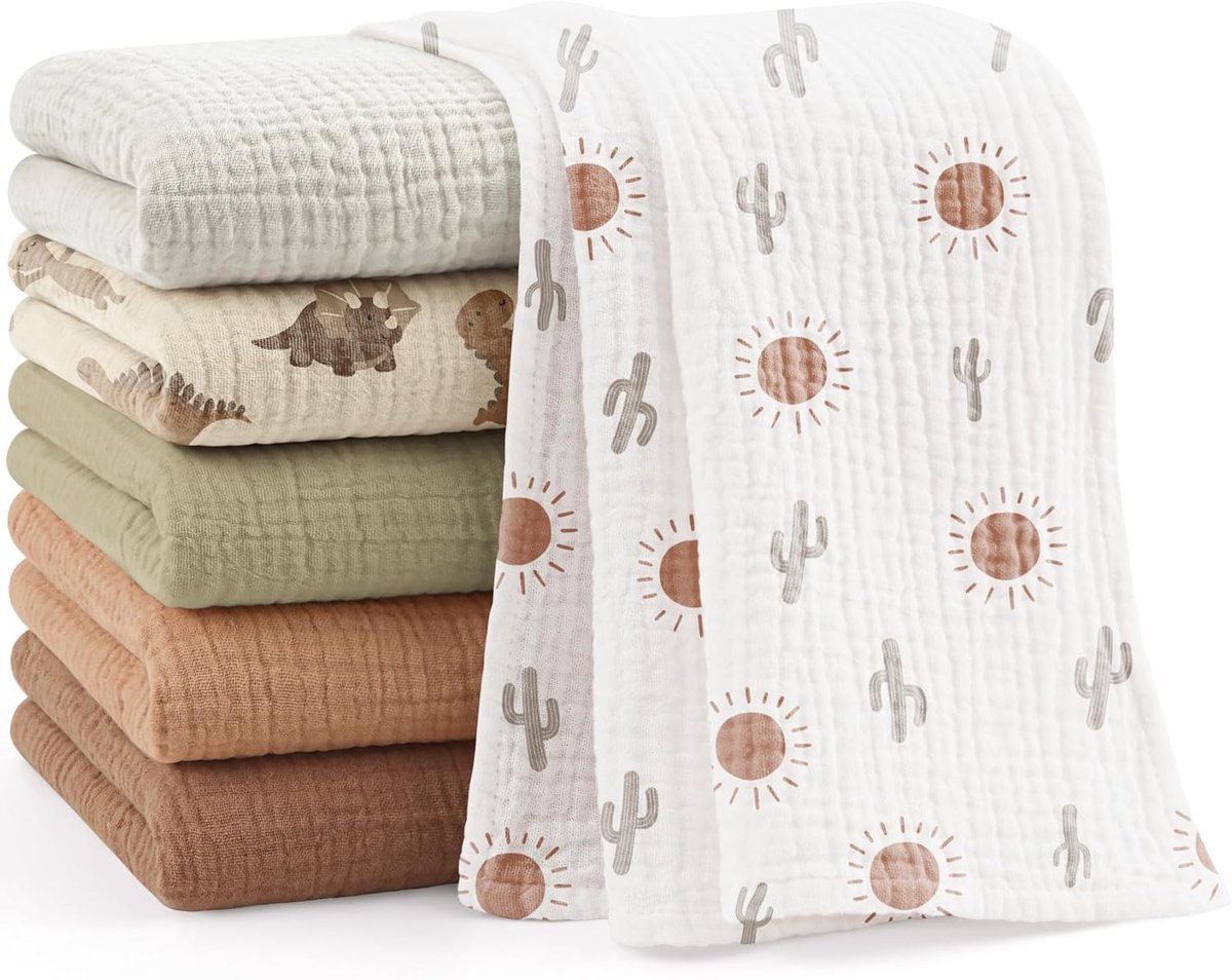 Thijox - Bearmoss Mousseline Vierkante Doeken 100% Katoen Baby Burp Doek 60x60CM Ultra-Absorberende Zachte Gezicht Washandjes voor Pasgeboren Baby Jon