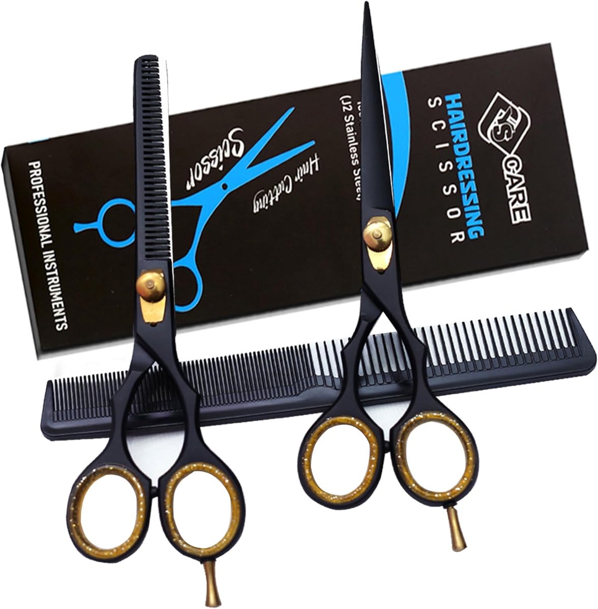 SnelShoppen - Professionele Kappersschaarset - Haarknipgereedschap van Roestvrij Staal - Extra Scherpe en Nauwkeurige Scharen voor Haar en Baard - Com