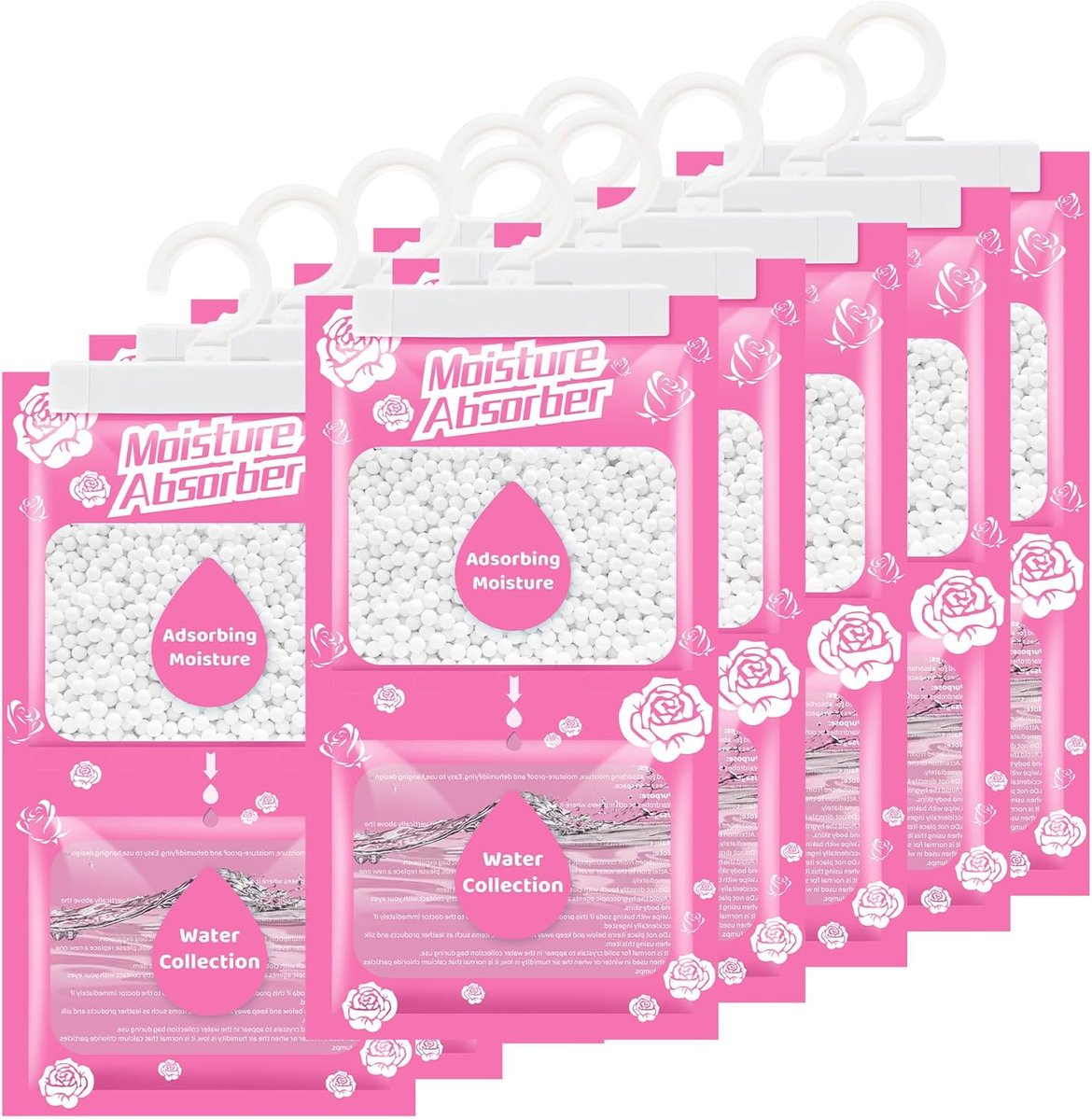 SnelShoppen - 10 x 230 g Hangende Luchtontvochtiger met Rozengeur, Vochtabsorberend voor Kledingkast, Kelder, Slaapkamer en Wasruimtes, Anti-Schimmel