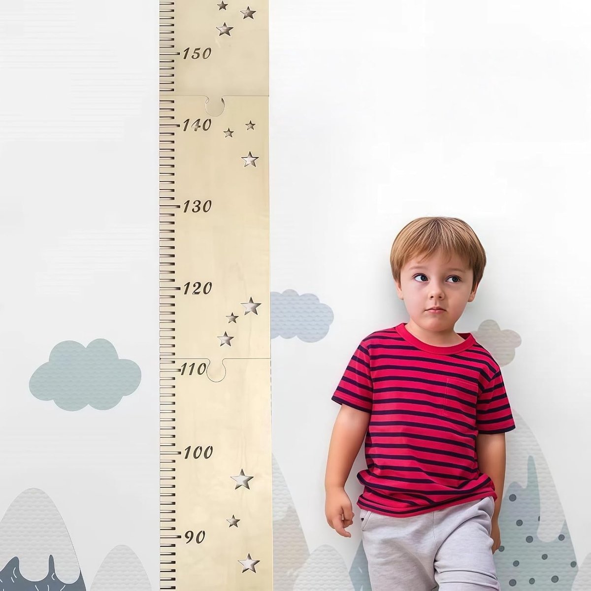 SnelShoppen - Houten meetlat voor kinderen, meetlatten voor baby's en peuters, maattabel en hoogtemeting, wanddecoratie voor kinderkamer, inklapbaar e