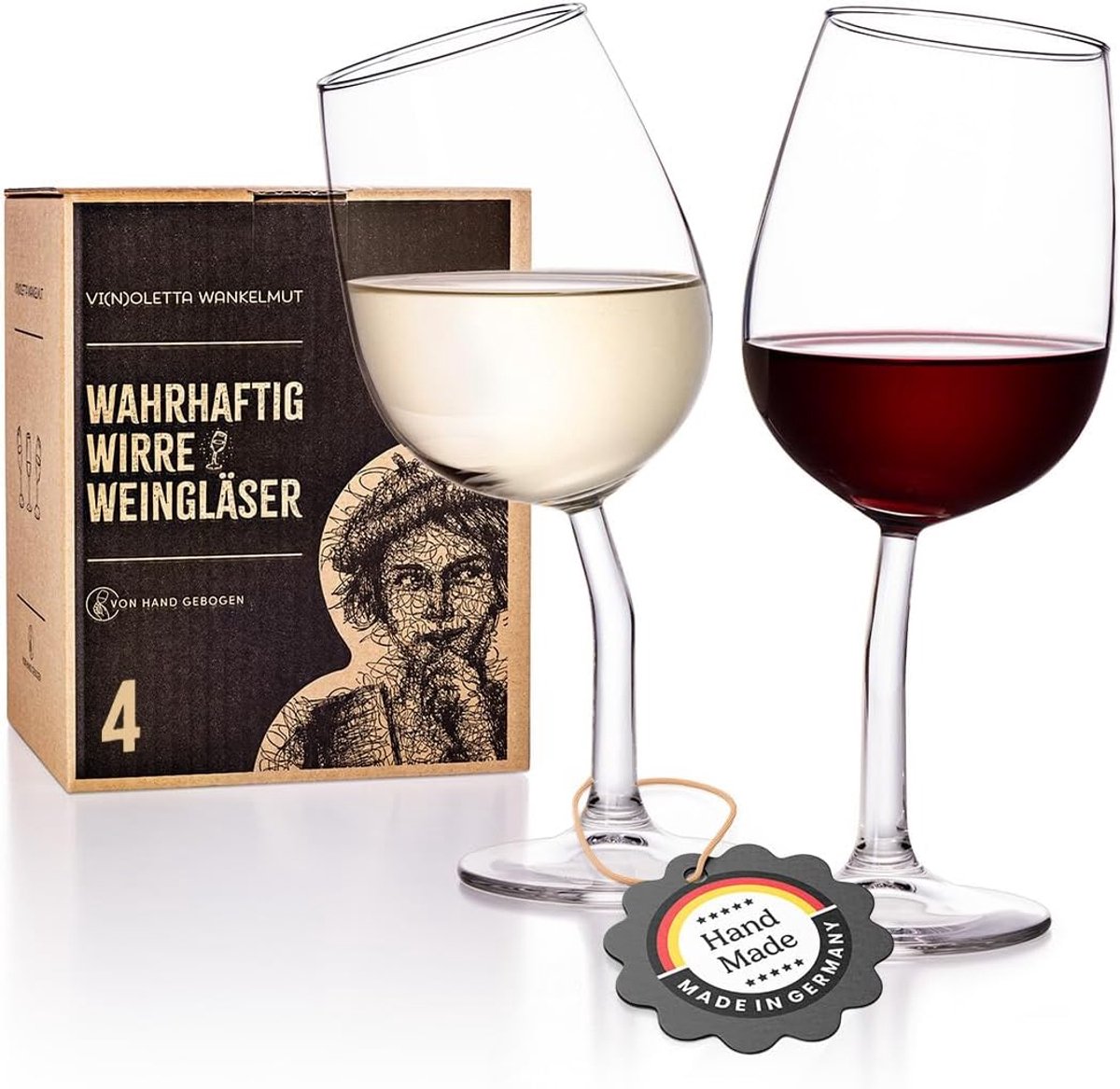 SnelShoppen - Krumme Wijnglazen Set (4 Stuks) - Grappige Handgebogen Wijnglazen - Perfecte Wijn Cadeaus voor Vrouwen en Mannen - Vaatwasbestendig