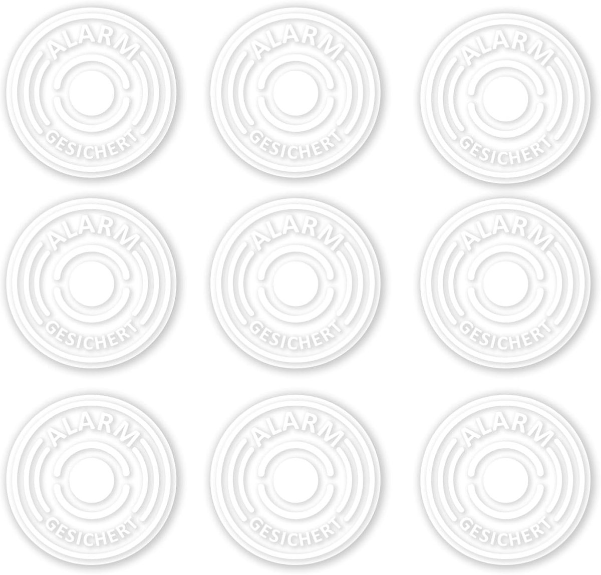 SnelShoppen - Set van 9 Alarm Beschermende Transparante Stickers 4 cm voor Ramen, Deuren - Weerbestendig en UV-Bestendig - Zelfklevend Alarm Systeem L