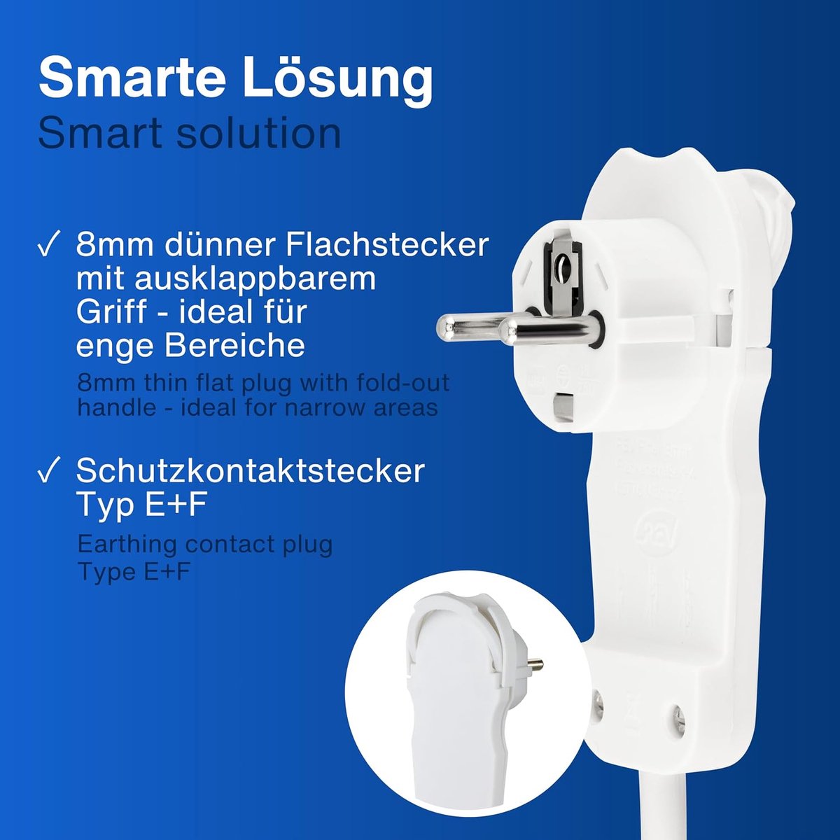 SnelShoppen - Smart Power Strip Meerdere Stopcontacten 6-Voudig met Platte Stekker en Verlichte Schakelaar voor Energiebesparing, 2 m, 3680 W, Wit