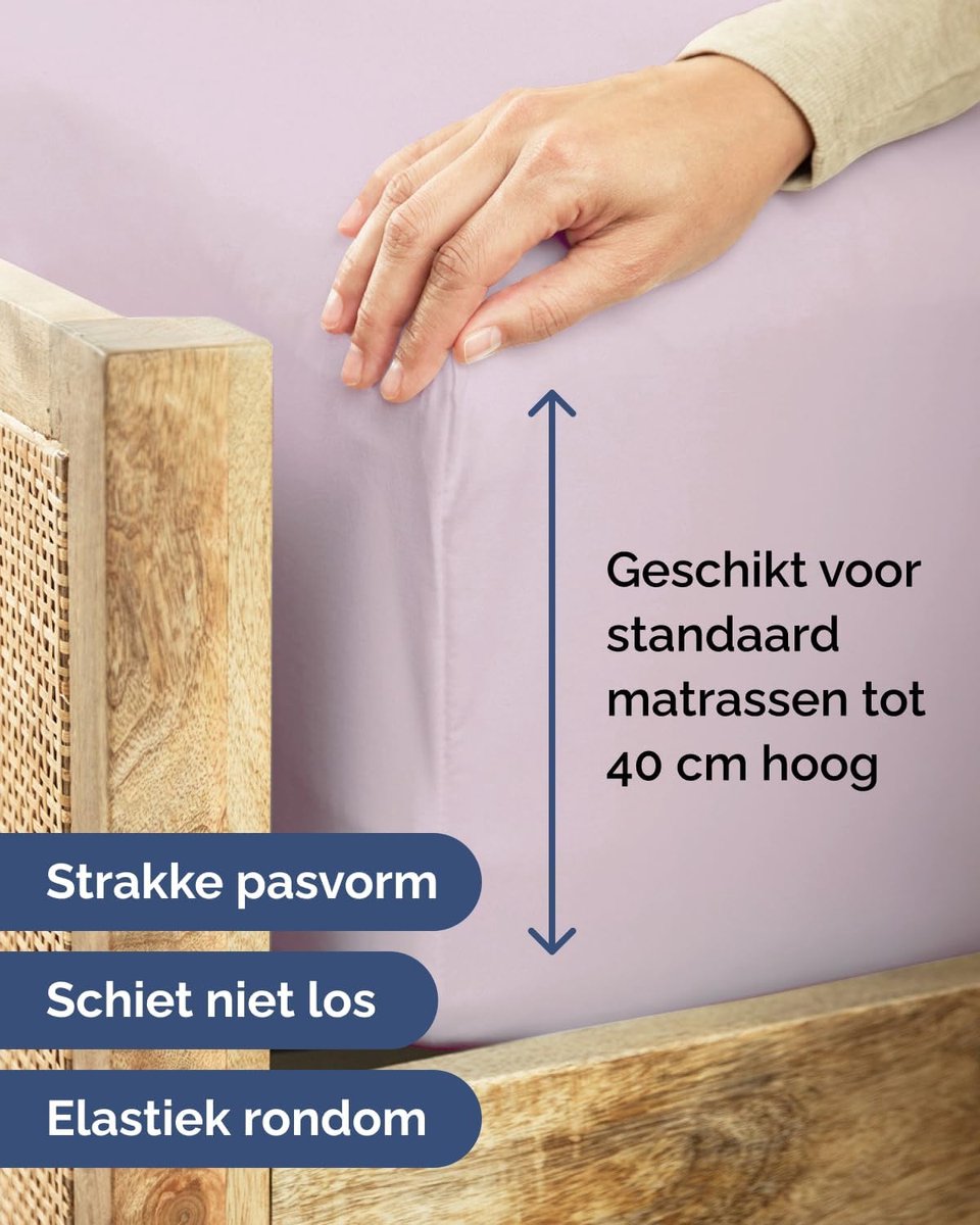 SnelShoppen - Fitted sheet 200x200 cm - 40 cm diep - Microfibre - Geschikt voor boxspring - OEKO-TEX - Licht lavendel - Shrink- en kleurvast - Voor ee