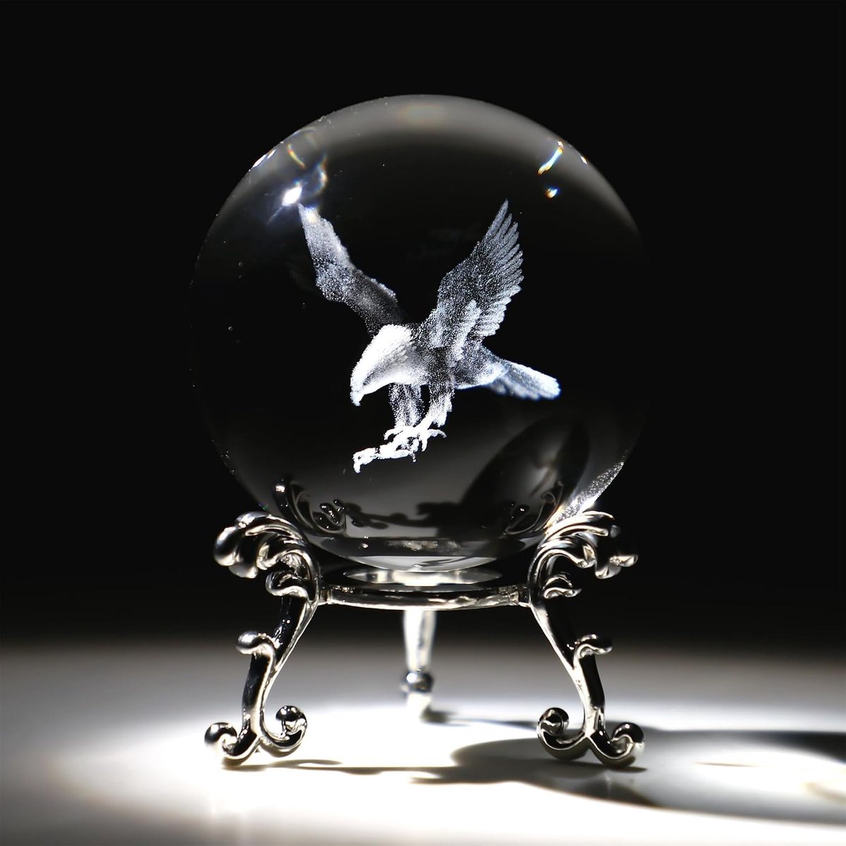 SnelShoppen - Gegraveerde Adelaar Crystal Bal Paperweight met Stand 60mm - 3D Laser Geëtst Glas Ballen - Decoratieve Bollen voor Thuis Office Kerst Ca