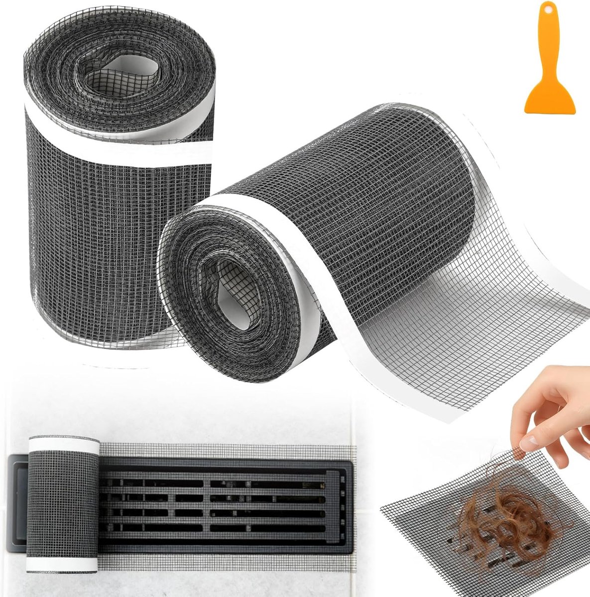 SnelShoppen - Haarzeef Douchegoot 7 cm x 10 m - Afvoerzeef, Douchehaar Vanger, 2 Banden, Glasvezel, Corrosiebestendig, Hoge Temperatuur, Inclusief Pla