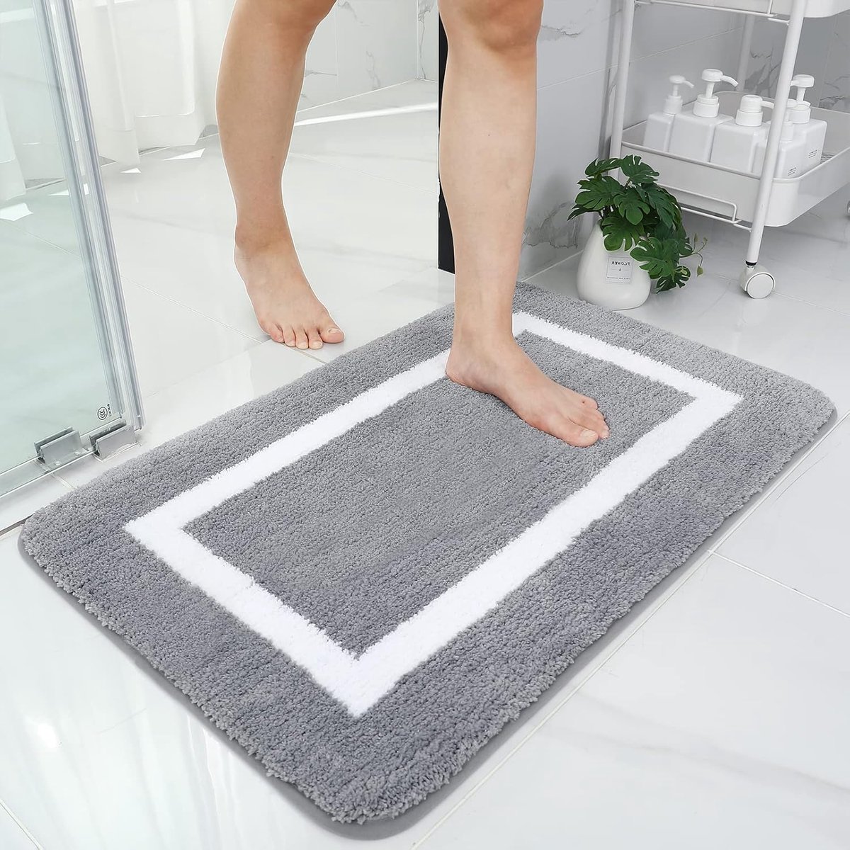 SnelShoppen - Badmat, Badkleed, Antislip, Wasbare Badkamer Tapijt, Zacht Microvezel, Hoge Pool, 60 x 90 cm, Grijs - Comfortabel en Stijlvol