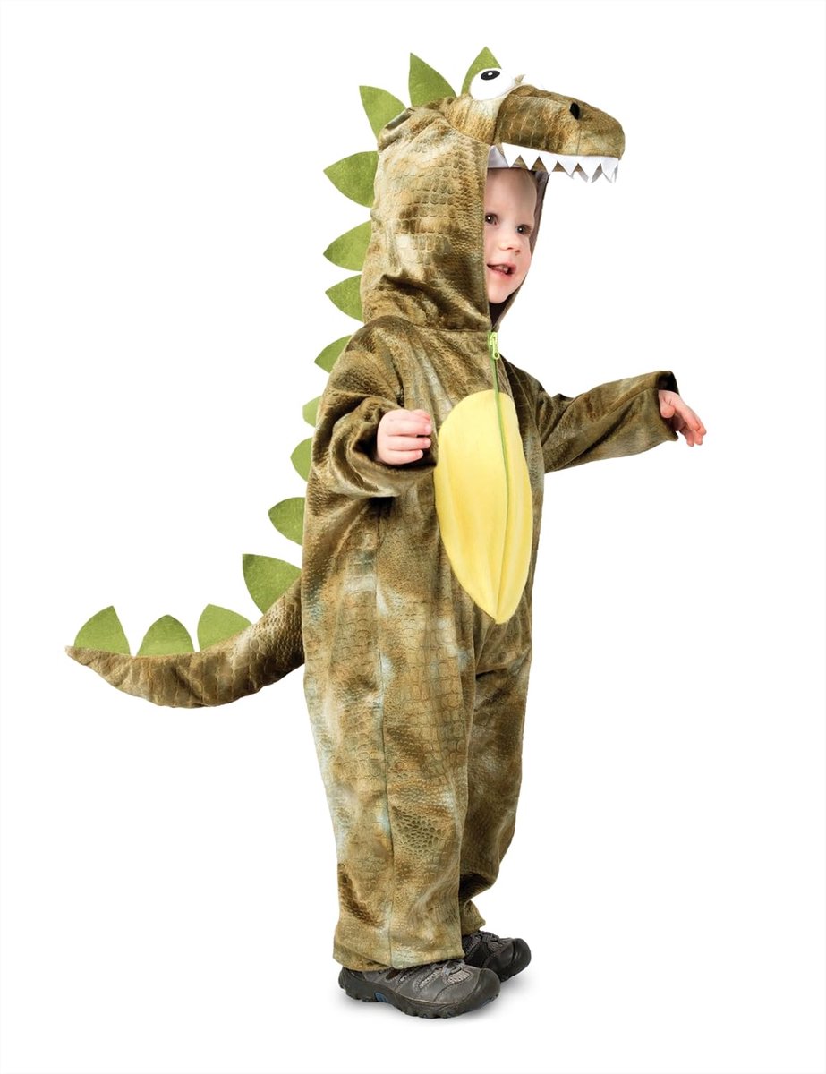 SnelShoppen - Dinosaur Roar Jumpsuit voor Kinderen met Kap en Staart - Perfect voor Carnaval, Halloween, Kerst en Feesten - Maat XS - Groene Dinosauru