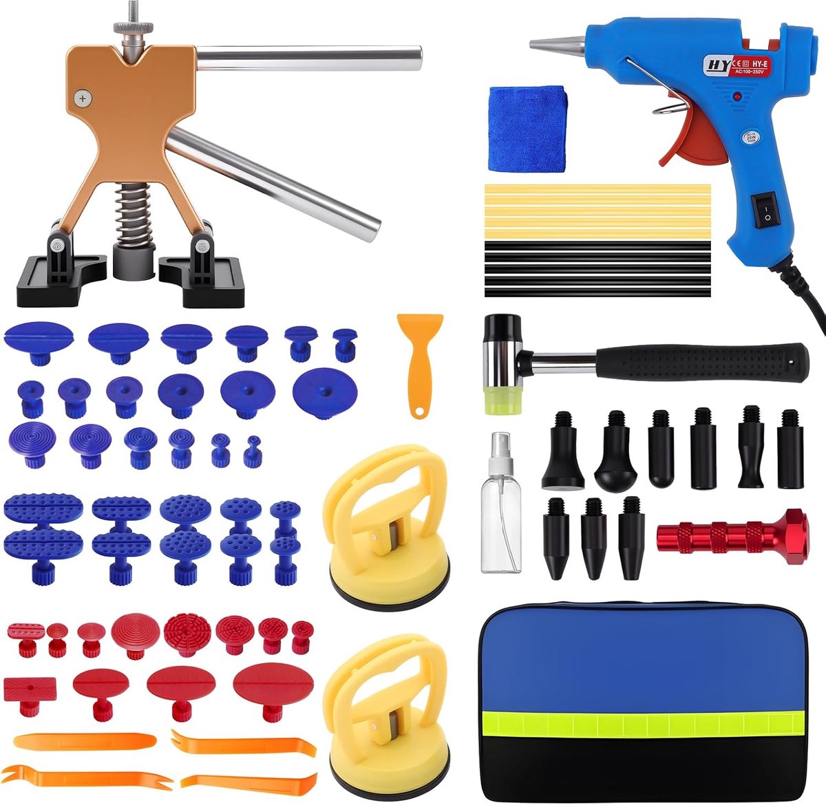 SnelShoppen - Complete Auto Deuk Herstelset 70-delig, Verfvrije Deukverwijderingskit met Gouden Deuktrekker, Suction Cups en Accessoires voor Zelfrepa